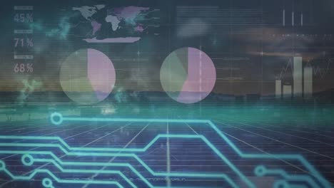 Animation-of-statistics-and-financial-data-processing-with-computer-circuit-board