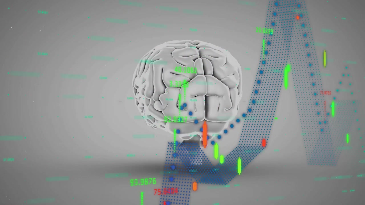 Animation of spinning brain over data processing