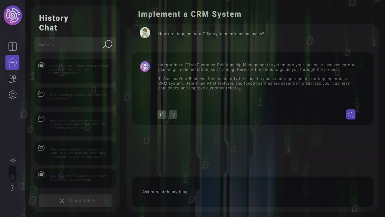 Animation of server room and ai chat on black background