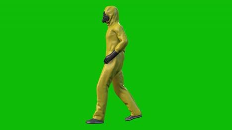 Biohazard,-Hazmat-suit-3D-character-walking-on-green-screen,-side-view,-3D-animation