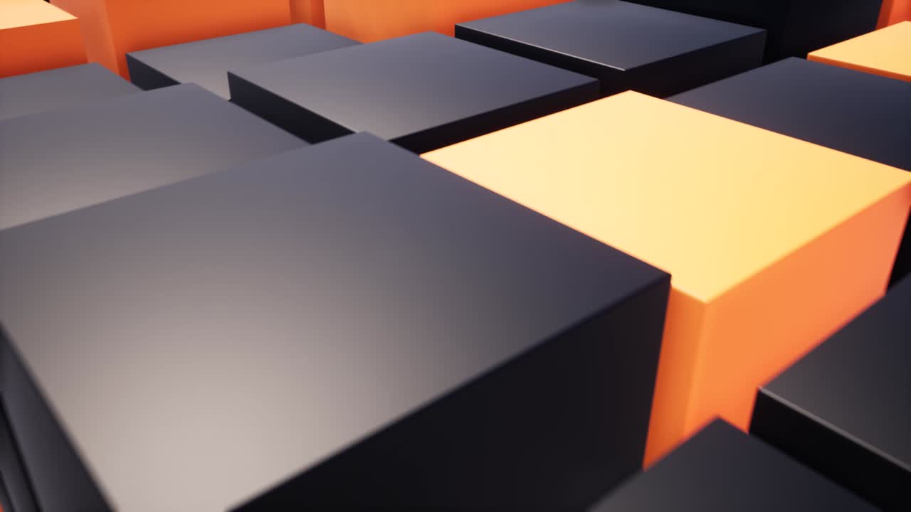 cajas negras y naranjas envases modernos para diseño de papel tapiz digital. fondo negro. fondo de tecnología abstracta. diseño futurista. blanco. patrón geométrico. cubo 3d. estructura 3d. 4k