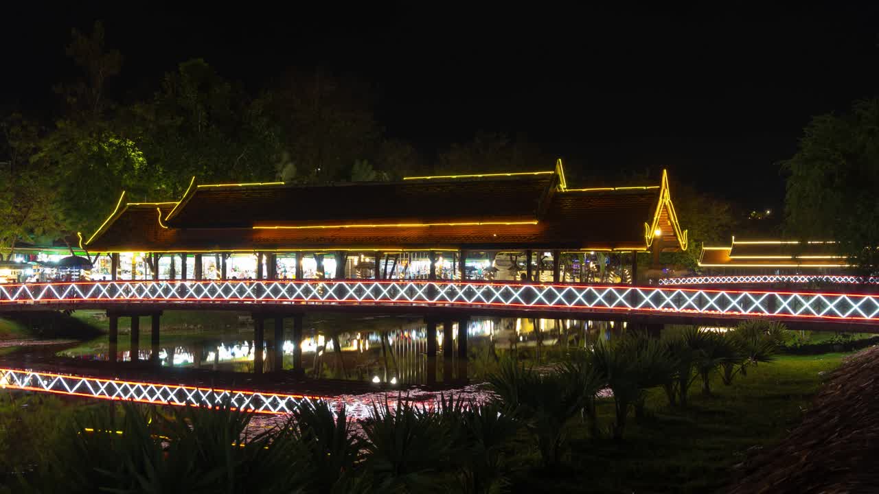 Illuminated Night Bridge Over Water