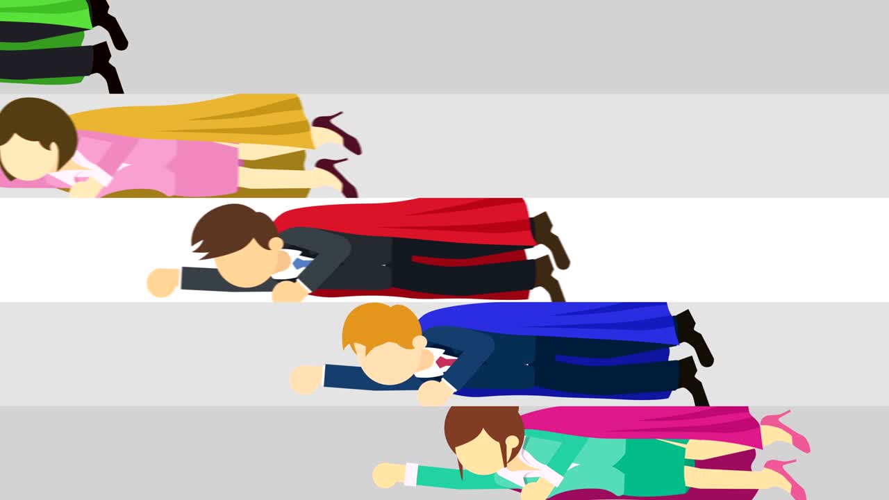 el equipo de negocios de superhéroes volando en traje y capa roja. concepto de liderazgo y logro. ilustración de bucle en estilo plano.