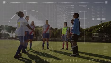 Animation-of-data-processing-over-diverse-female-soccer-players