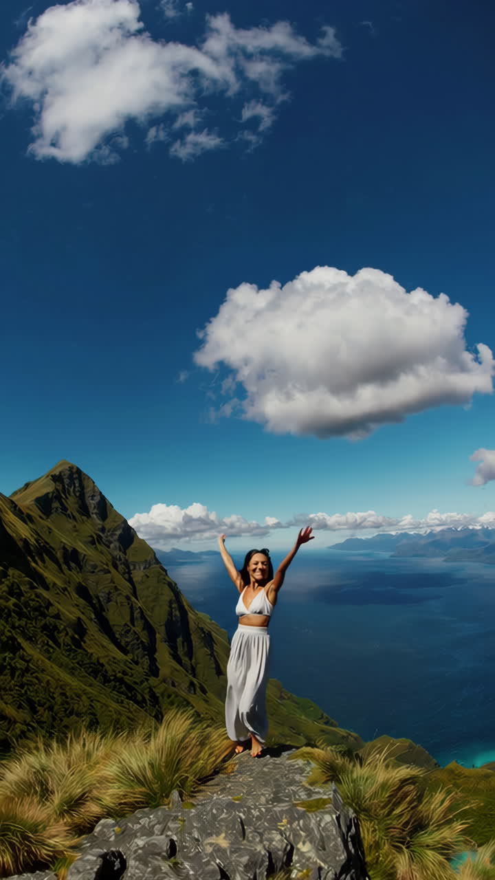 mujer disfrutando de una vista panorámica de la montaña