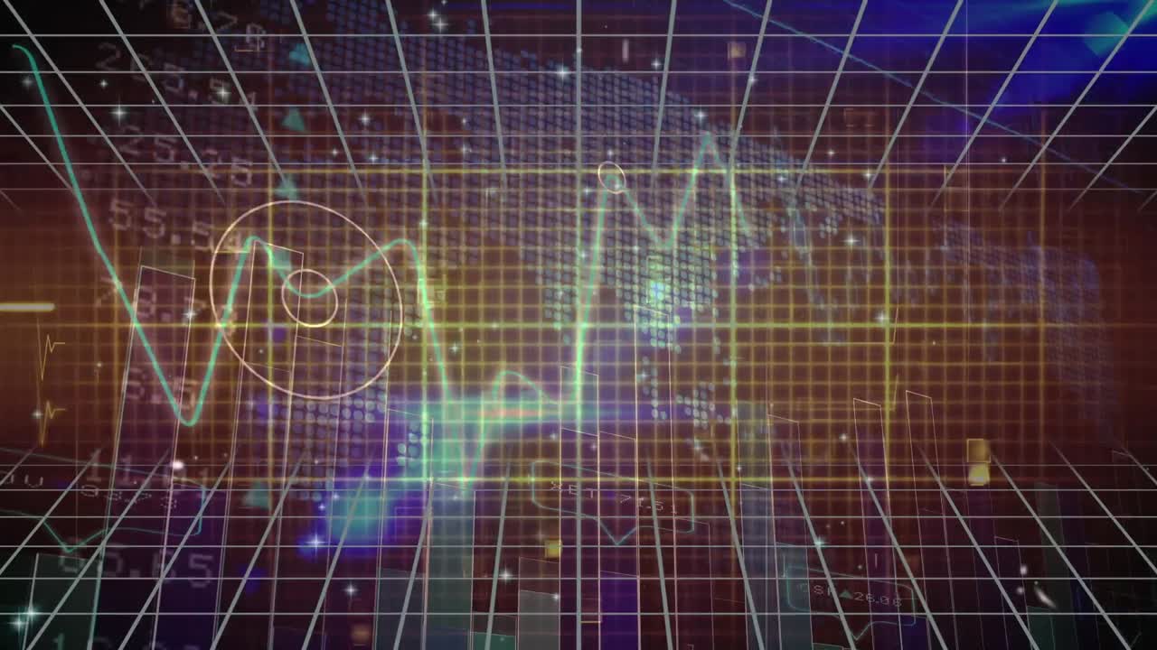 animación del procesamiento de datos sobre el mapa del mundo