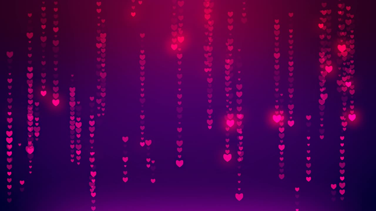 Falling Heart Glittering Particle Streaks, Raining Glowing Glitter Particles, Motion Background Animated Video Backdrop Loop Multicolored, Digital Rain