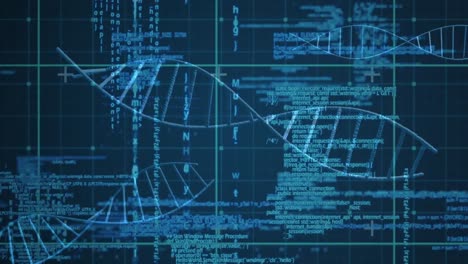 Animación-De-Hebras-De-ADN-Girando-Sobre-Procesamiento-De-Datos-Y-Cuadrícula.