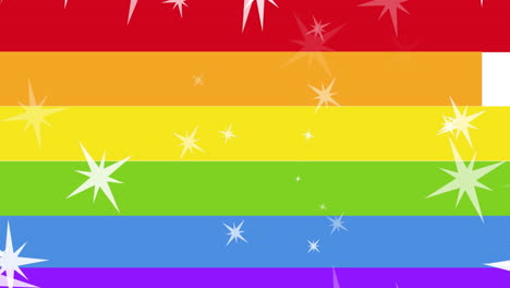 animation of pride lgbtq text and stars falling over rainbow background