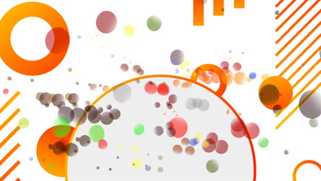 animación de puntos coloridos sobre un fondo blanco con formas naranjas