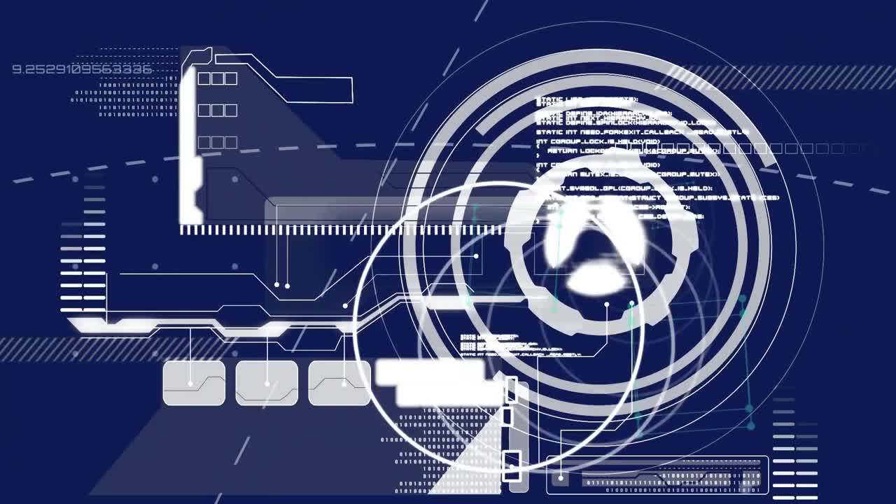 Animation of data processing and scopes scanning over blue background