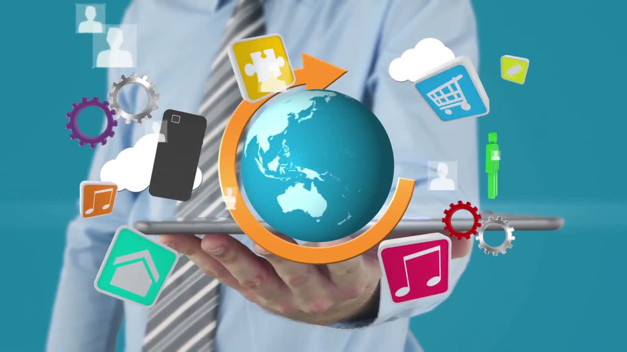 hombre de negocios usando una tableta para ver un holograma