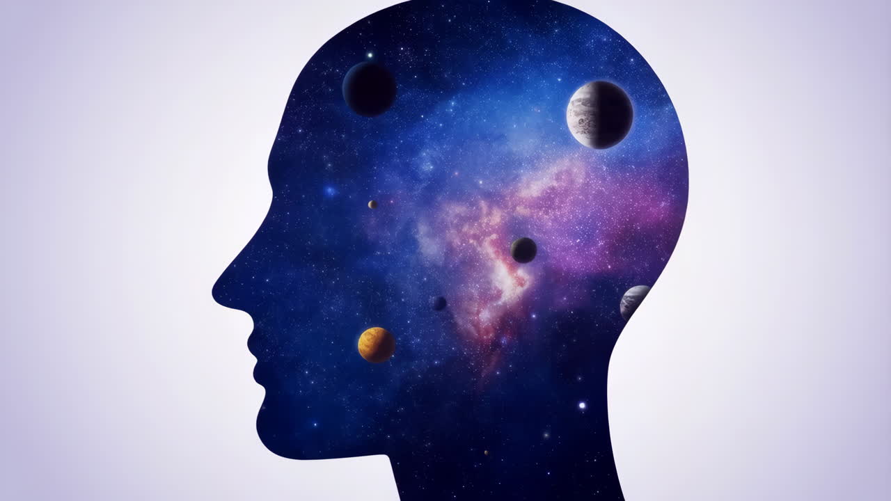 Galaxy Head Silhouette with Planets