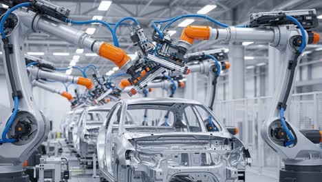 advanced robotics in automotive manufacturing: a high-tech assembly line showcasing precision engineering and innovative technology in vehicle production
