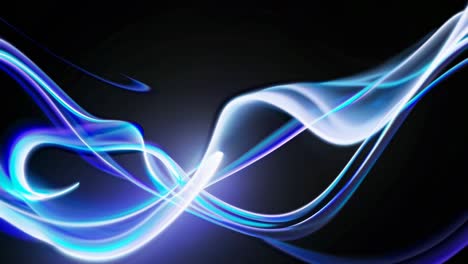 dynamic video concept with flowing blue and white light trails on a dark background