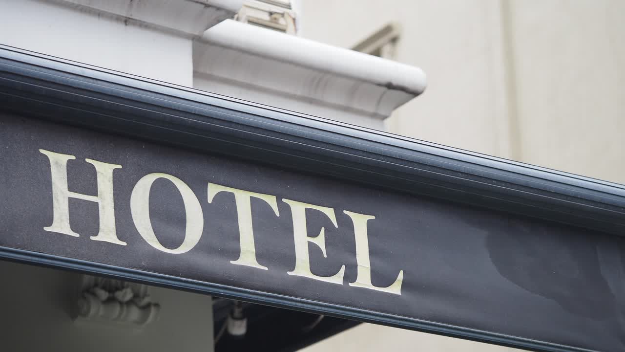 Hotel sign on an awning