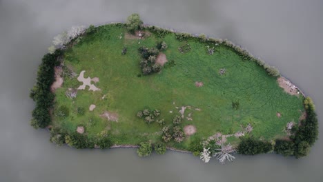 Overhead-shot-of-Penny-Island,-worn-down,-in-Sloan-Lake