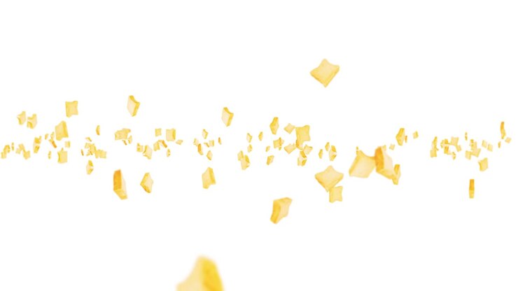 Molte fette di pane semplice che volano su sfondo bianco. Concetto di prodotti alimentari, cibo e alimentazione. Animazione 3D di una fetta di pane di grano che ruota. Animazione in loop