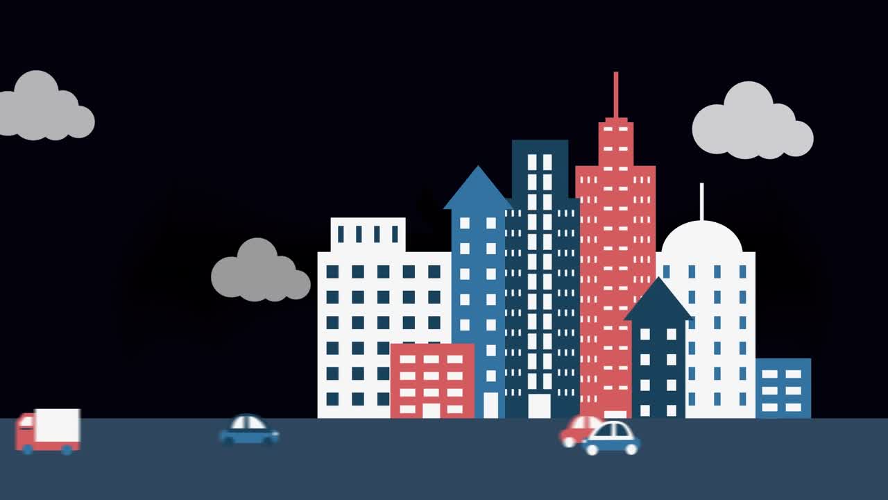 Animazione di città digitale su sfondo nero