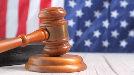 gavel and american flag representing justice and law