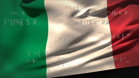 animation of financial data processing over flag of italy