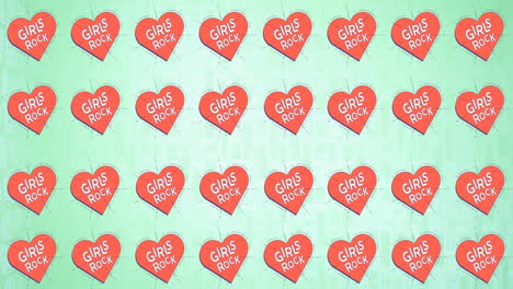 animación de varios textos de rock de chicas en corazón rojo , sobre fondo azul