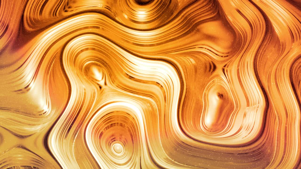 fondo abstracto en bucle con patrón líquido dorado brillante y ondulado en una superficie brillante y brillante. fluido amarillo viscoso como la superficie de papel dorado o vidrio brillante. hermoso telón de fondo festivo creativo.