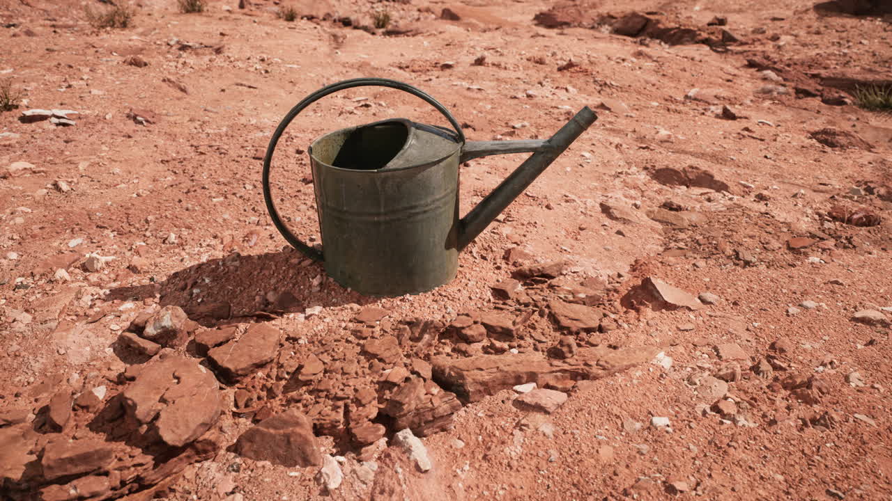 Lattina di bibita nel deserto di sabbia e rocce