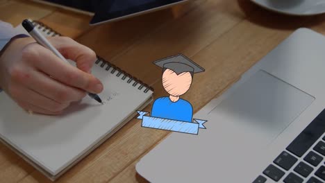 animation of student icons over person taking notes