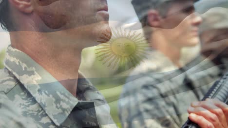 animation of flag of argentina over soldiers