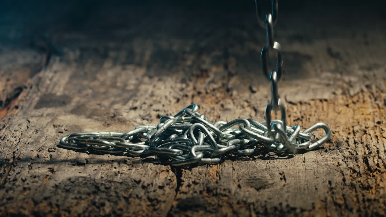 cadena cayendo sobre la madera