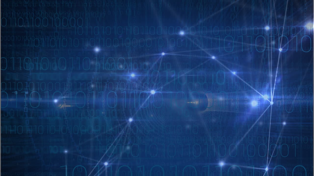 Image of data processing over network of connections and light spots