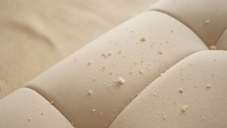 bread crumbs on beige sofa