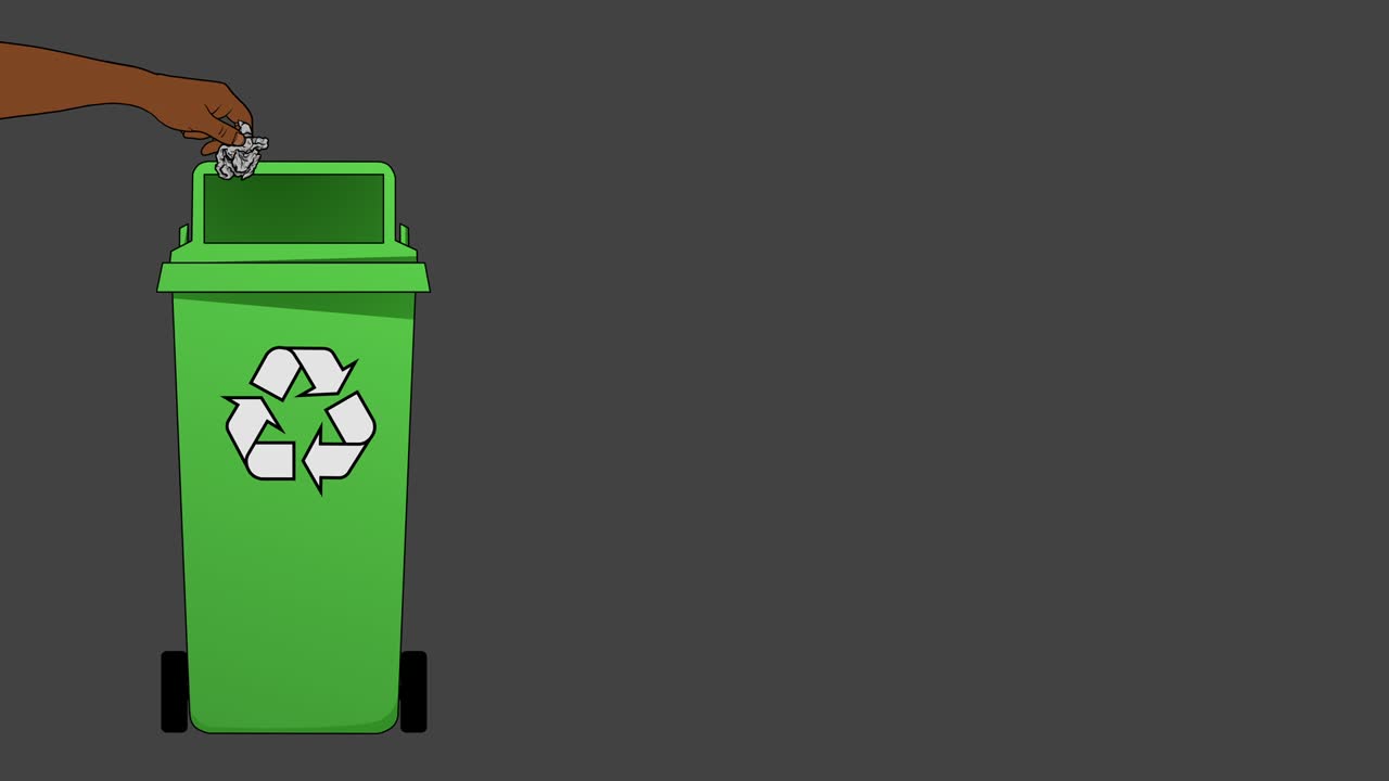 animación de latas y botellas de papel reciclado en matte alfa