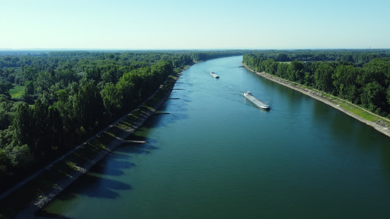 Aerial View of a Canal with Barges