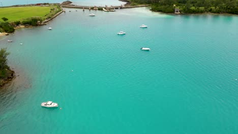 aerial view of tropical island and turquoise water