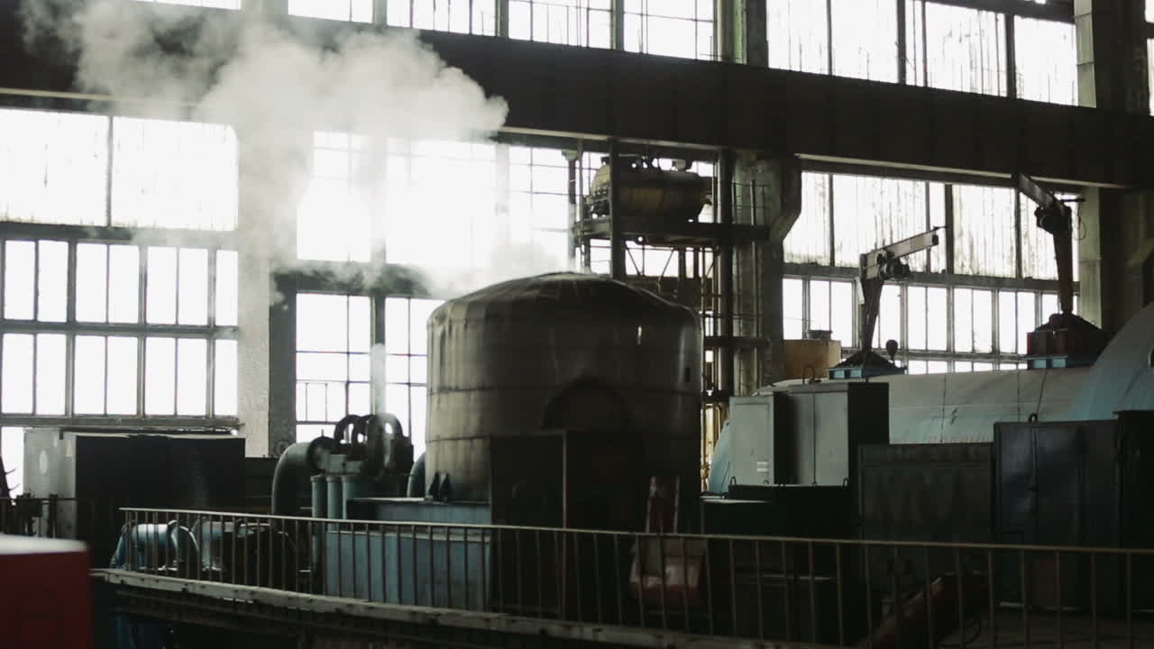 Industrial factory indoors. Factory equipment at power station interior