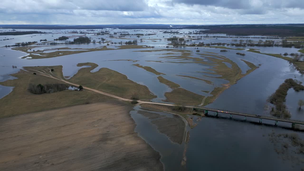 Flooding On Rural Fields Caused By Overflowing River Of Narew In Poland