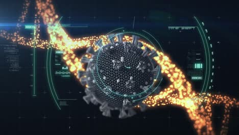 animación de una célula macro coronavirus covid-19 analizada y adn