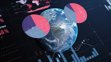 animación del procesamiento de datos sobre el globo sobre un fondo oscuro