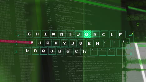 Animation of data processing and keyboard over server room