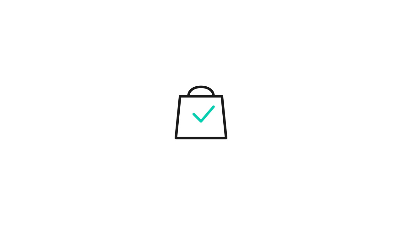 Disegno al tratto animato di una borsa della spesa con un segno di spunta
