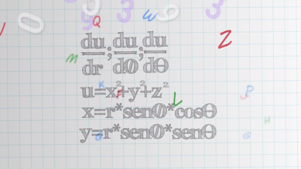 Animation of falling numbers over mathematical equations in school notebook