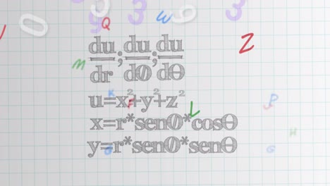 Animation-of-falling-numbers-over-mathematical-equations-in-school-notebook
