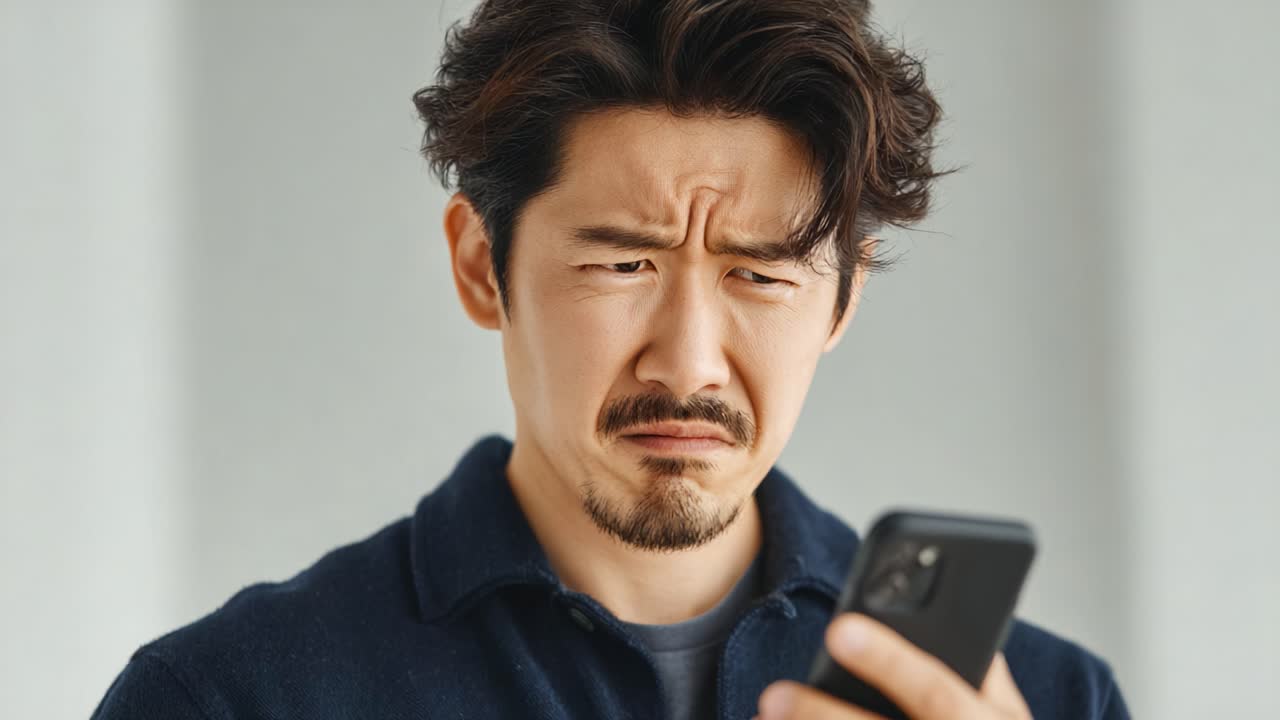 A Man's Frustration Unfolds: Capturing the Emotion of Disappointment Through a Smartphone Encounter in a Modern Setting