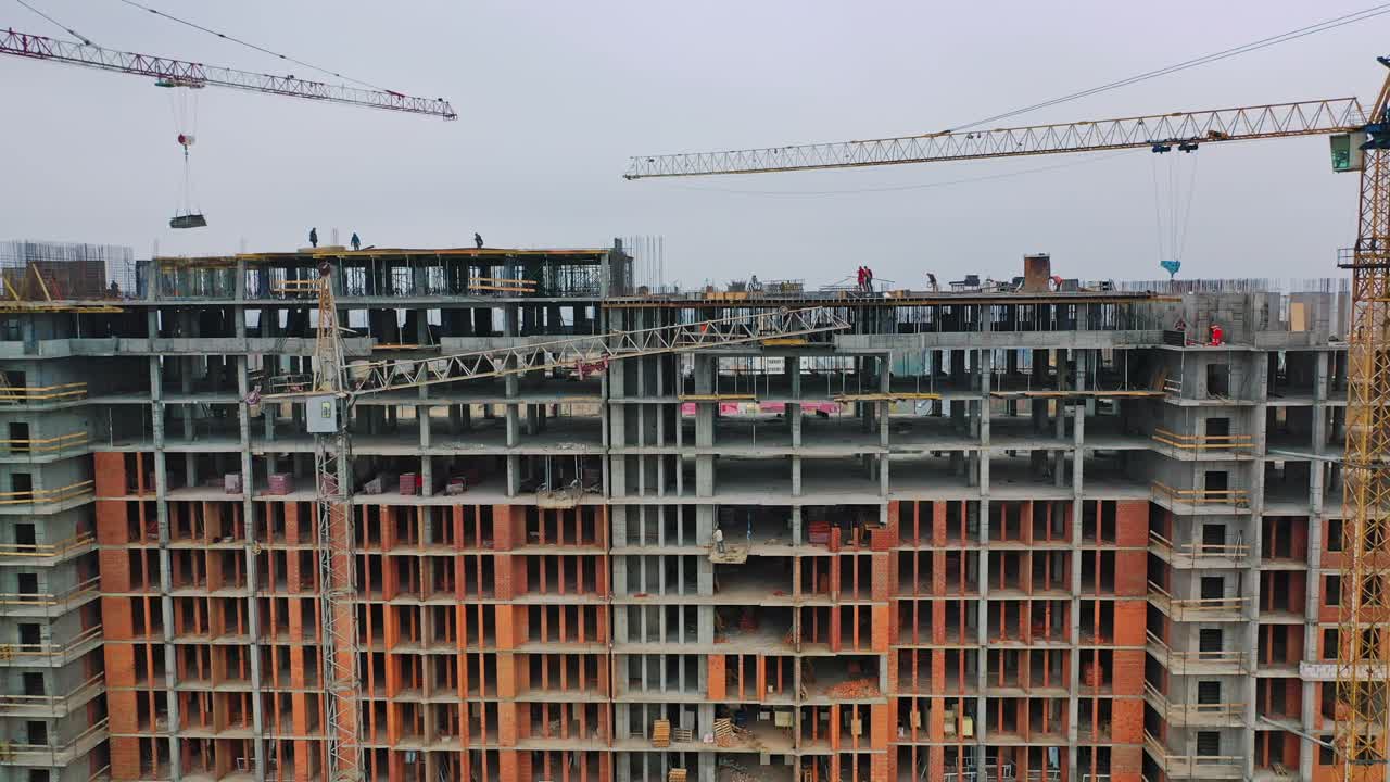 Construction of a residential apartment complex. Aerial view.