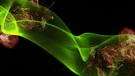 animating green wave and particle motion over black background