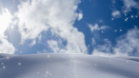 animation of snow falling over winter landscape and sky
