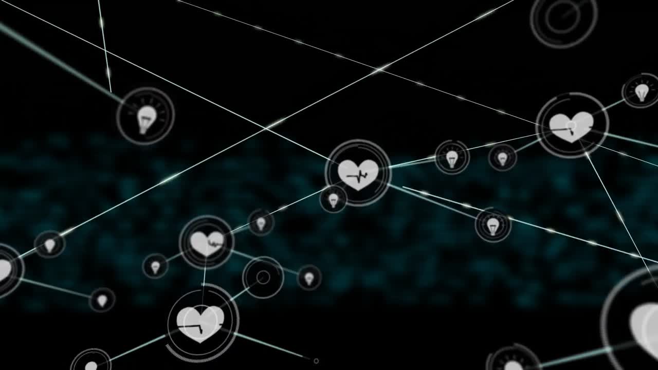 검은 바탕에 디지털 아이콘 네트워크의 애니메이션