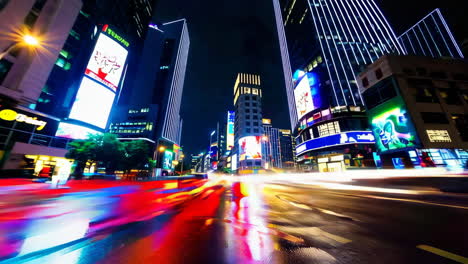 night cityscape with blurry traffic and vibrant lights